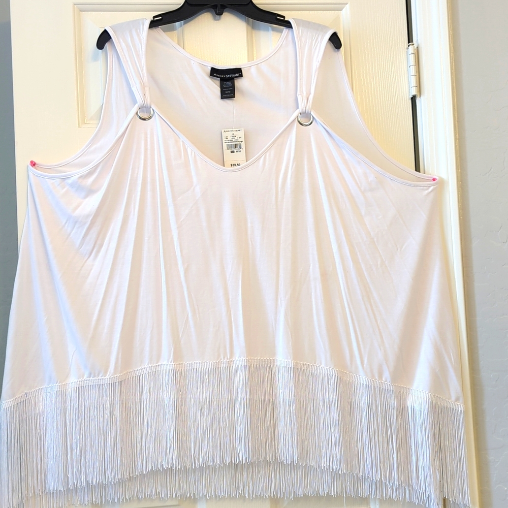 NWT Ashley Stewart White Fringe Tank Top Size 30/32